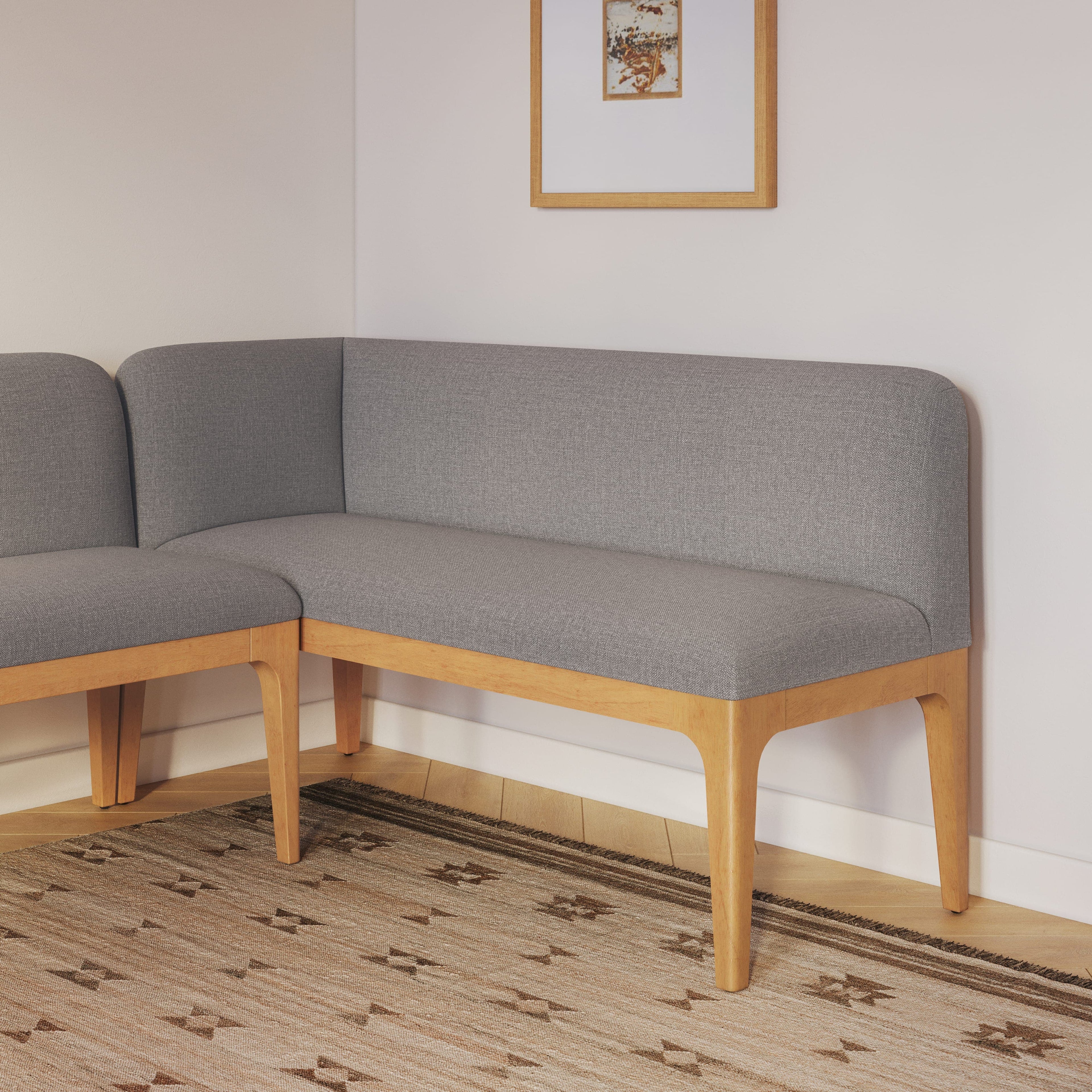 Banquette de coin en bois massif gris pour salle à manger