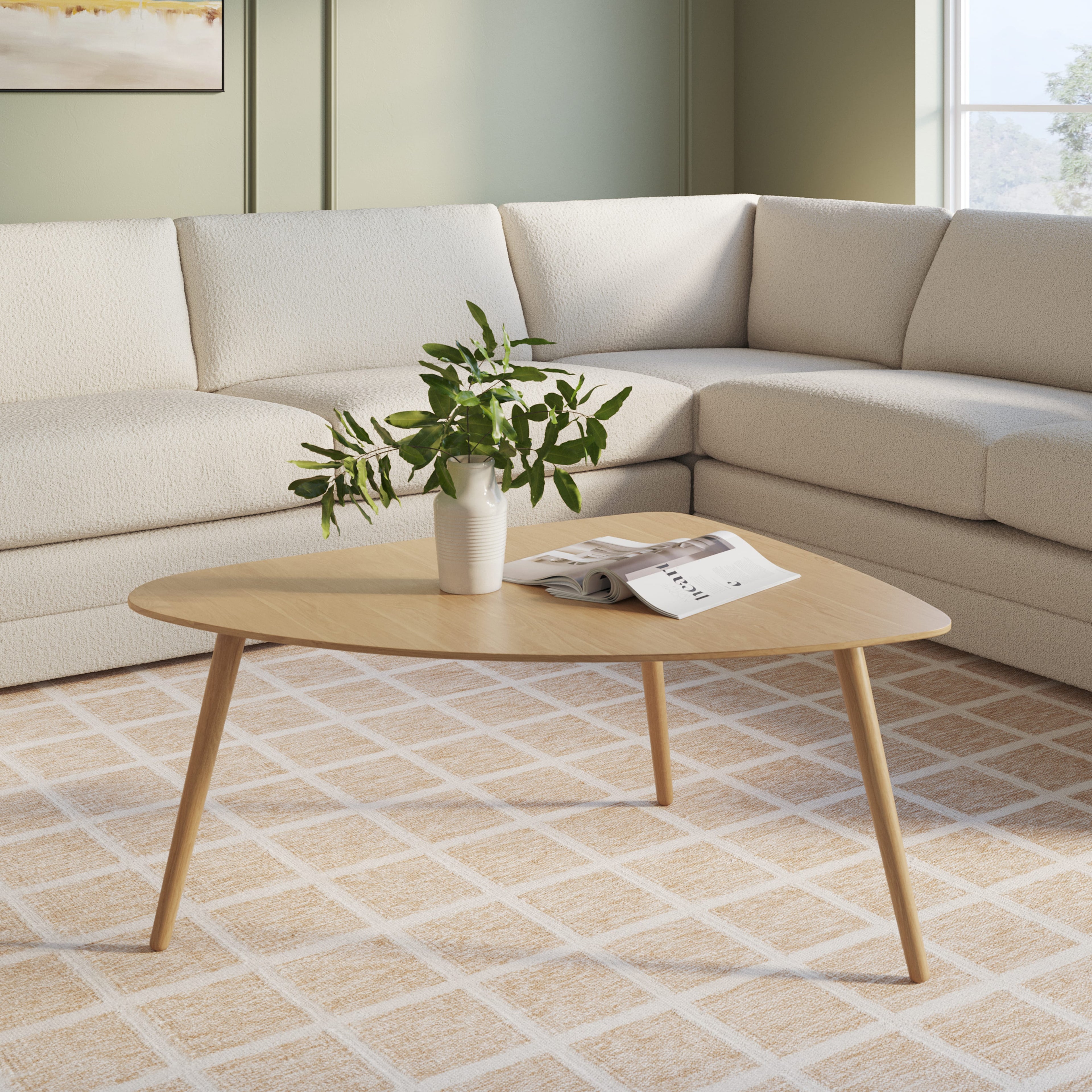 Table basse en bois massif de chêne blanc Mid-Century avec plateau organique de forme libre pour le salon