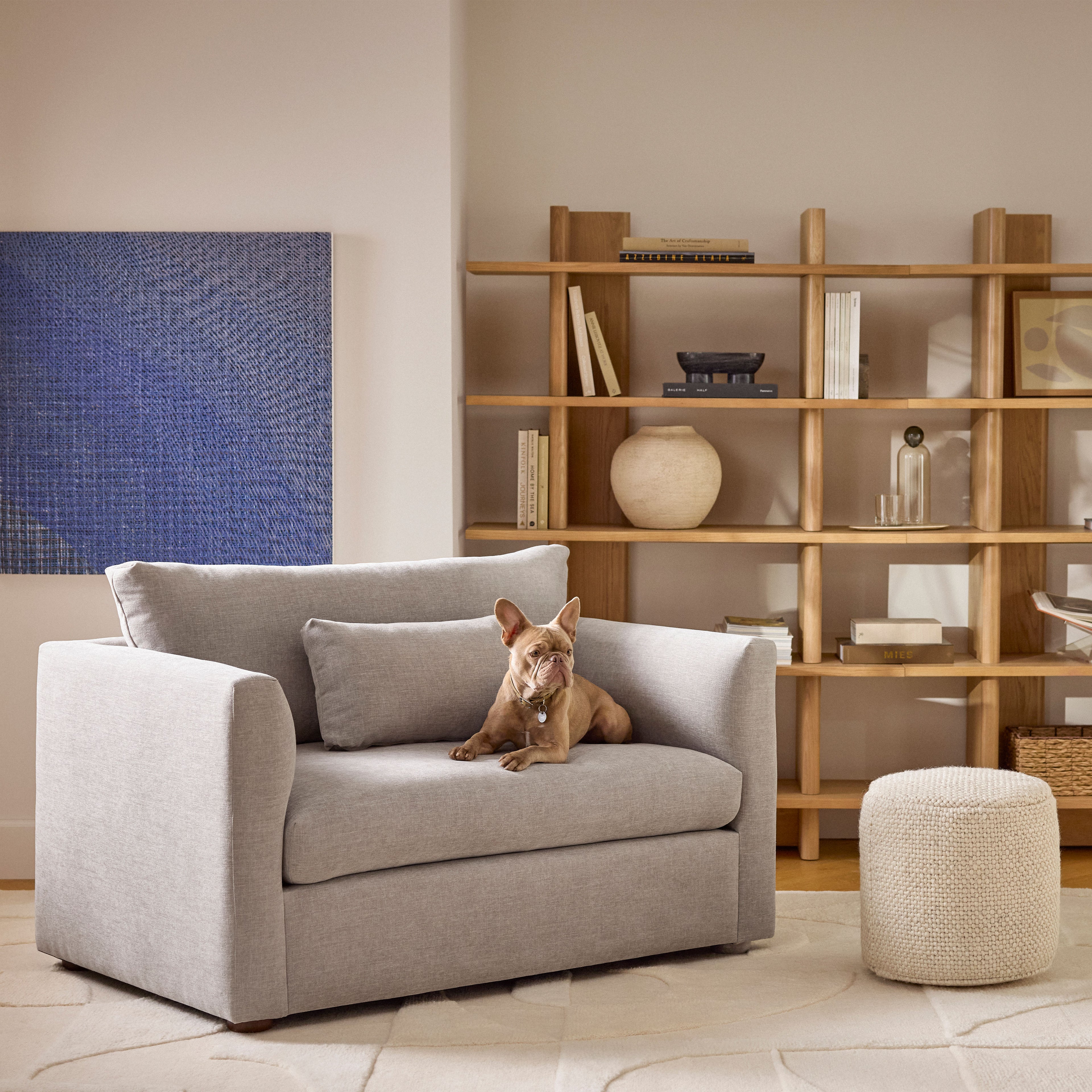 Fauteuil de relaxation contemporain en tissu gris chaud avec matelas pliable en mousse à mémoire de forme pour le salon