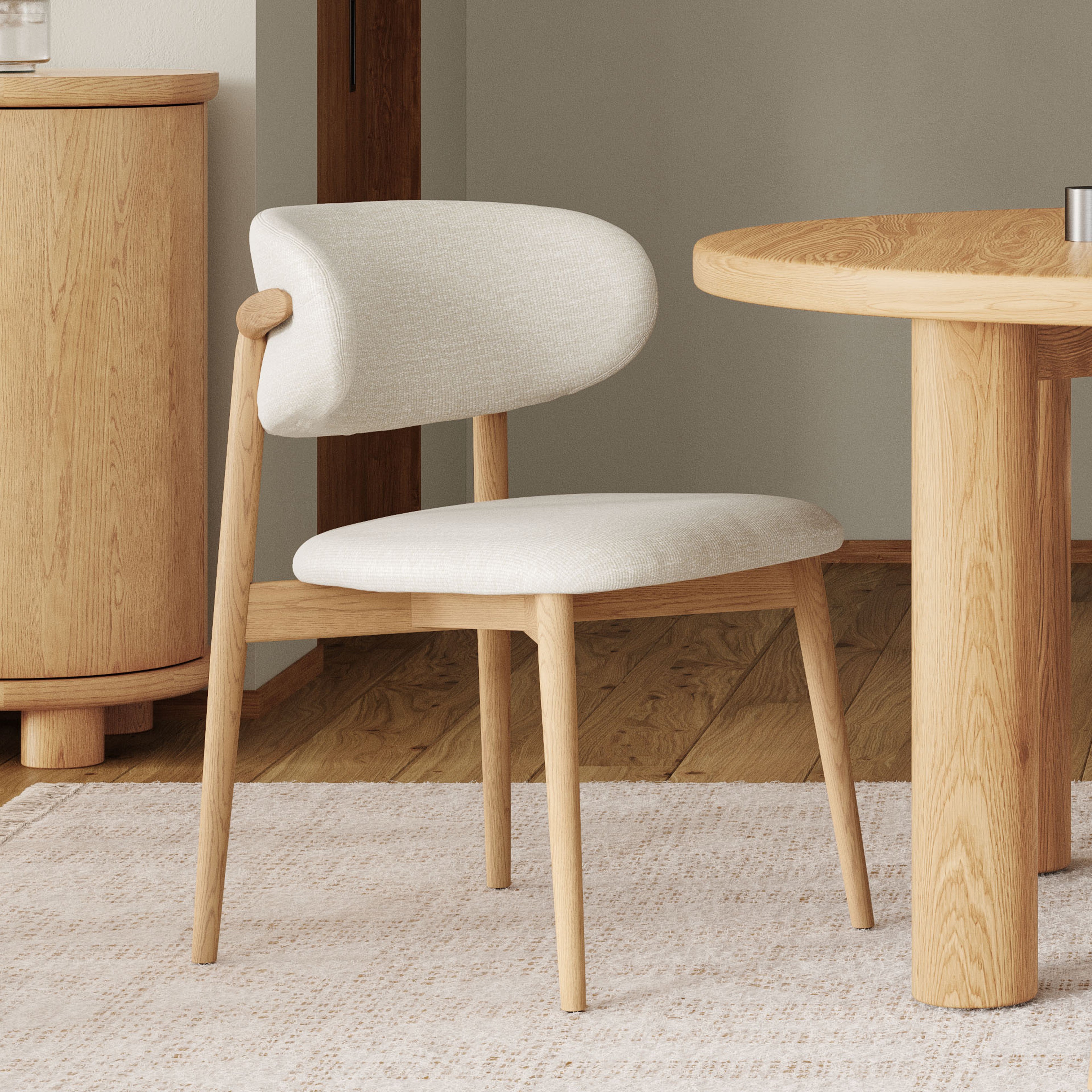 Chaise de salle à manger en bois massif blanc avec tissu testé à 50 000 frottements pour salle à manger