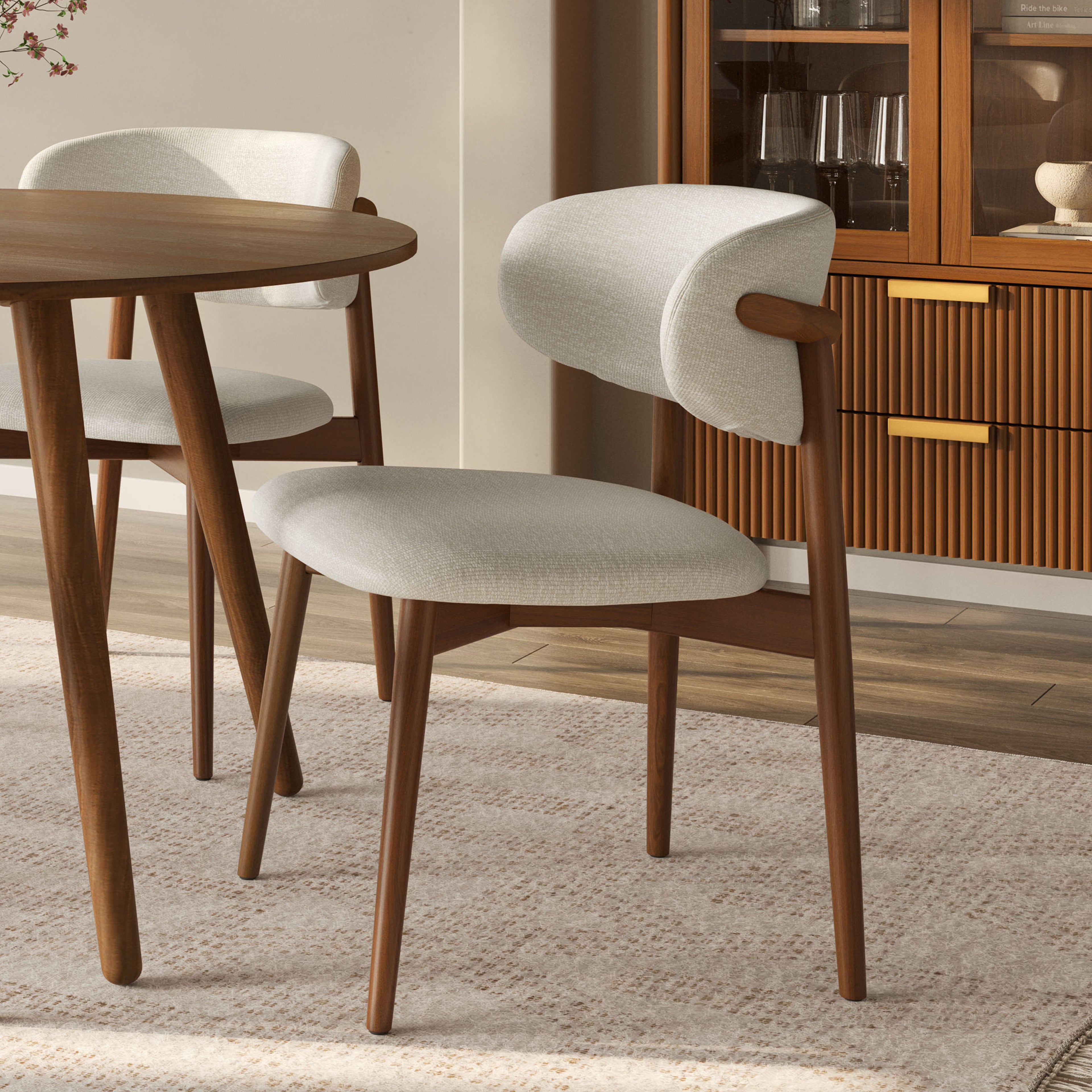 Chaise de salle à manger en bois massif marron avec tissu testé à 50 000 frottements